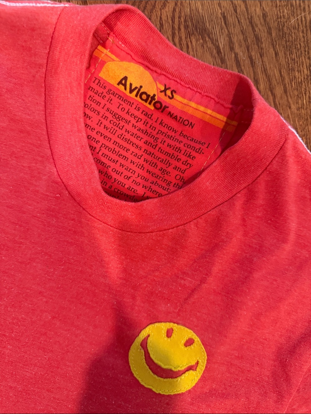 Aviator Nation Red Tee with Yellow Smiley Chest - Picture 2 of 3